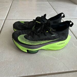 Nike Women’s Vaporfly 4% Flyknit Running Shoes - Black and Green, Size 7